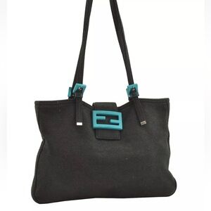 FENDI Green/Turquoise Vintage Cotton Jersey Leather Shoulder Tote Bag | Preloved